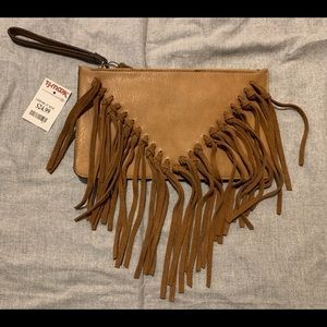 Triple 7 brown fringe clutch
